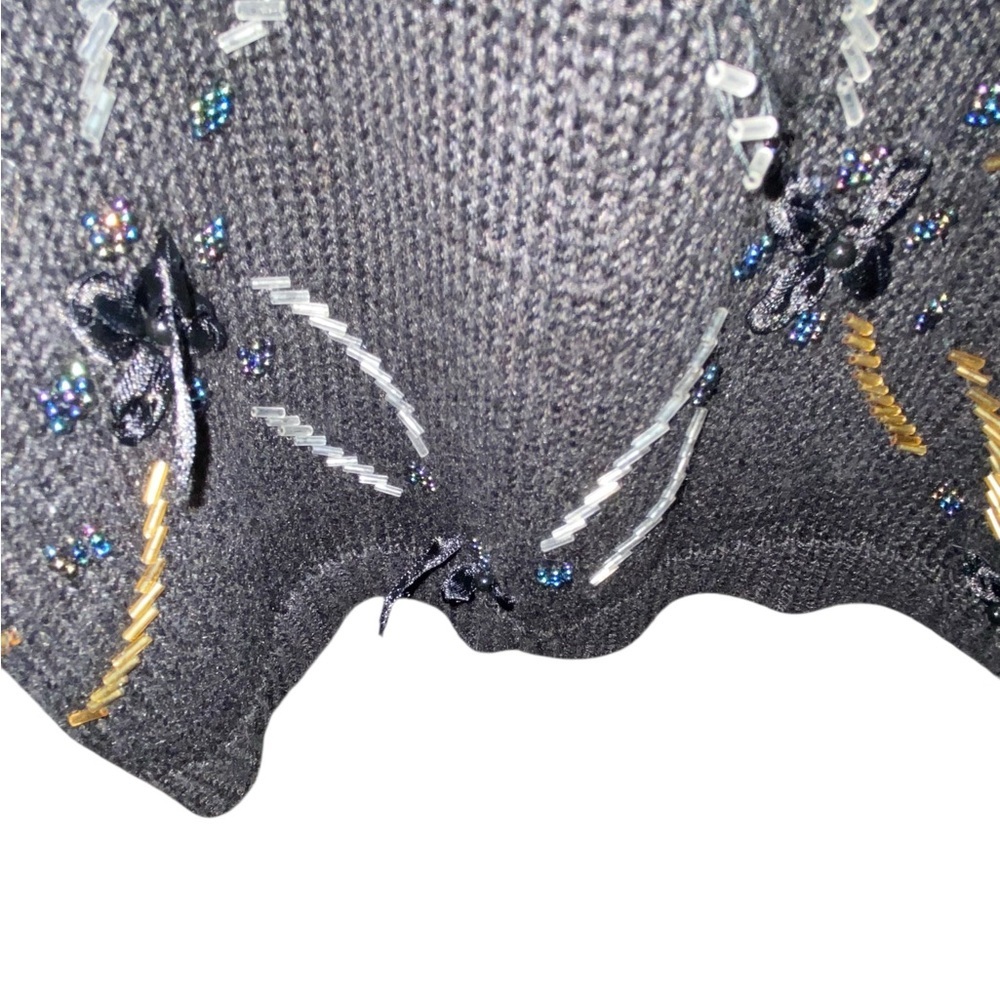 Vintage 80s 90s Norton McNaughton Black Knit beaded Sweater grandmacore - Picture 6 of 7
